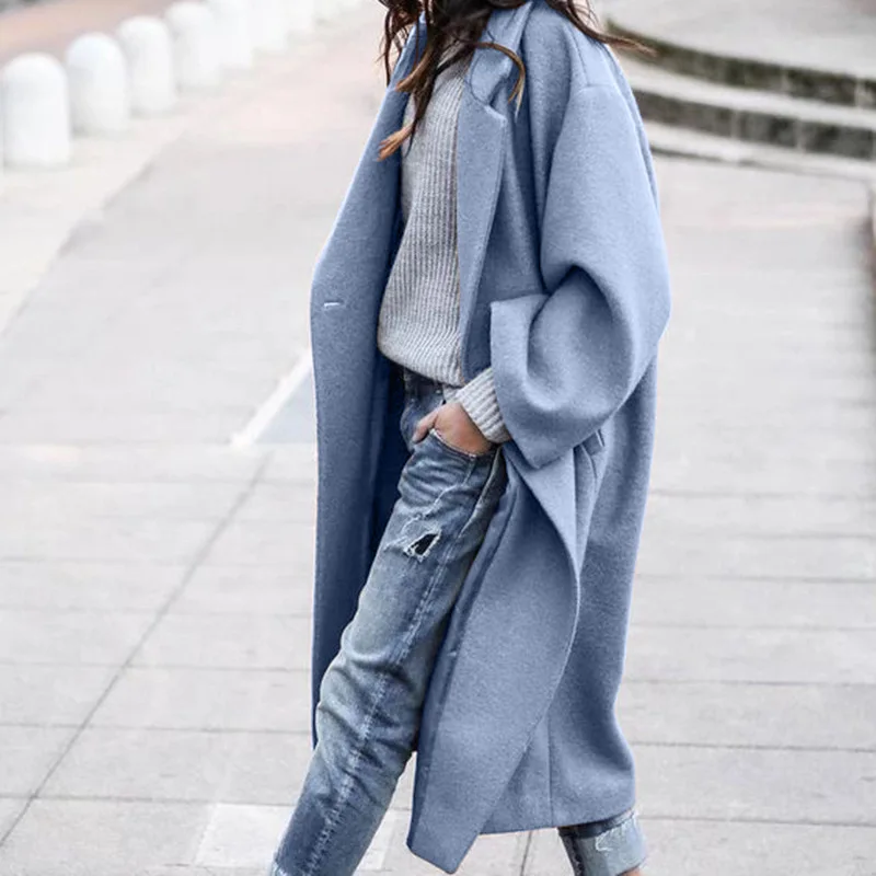 2023 Winter New Female Fashion Korean Casual Lapel Woolen Coat Simple Windbreaker Jacket for Women Large Size Loose Overcoat