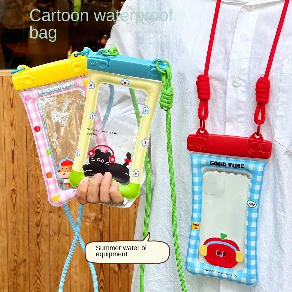 

Cute Cartoon Waterproof Phone Bag Floating Airbag Touch Screen Floating Phone Dry Cover Transparent Hanging Rope