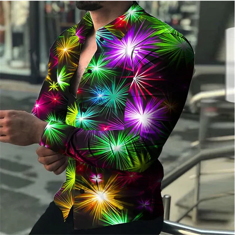 2024 Spring/Summer New Men\'s Shirt Fireworks Bloom Design Fashionable Luxury Party Popular HD Pattern Men\'s Long sleeved Shirts