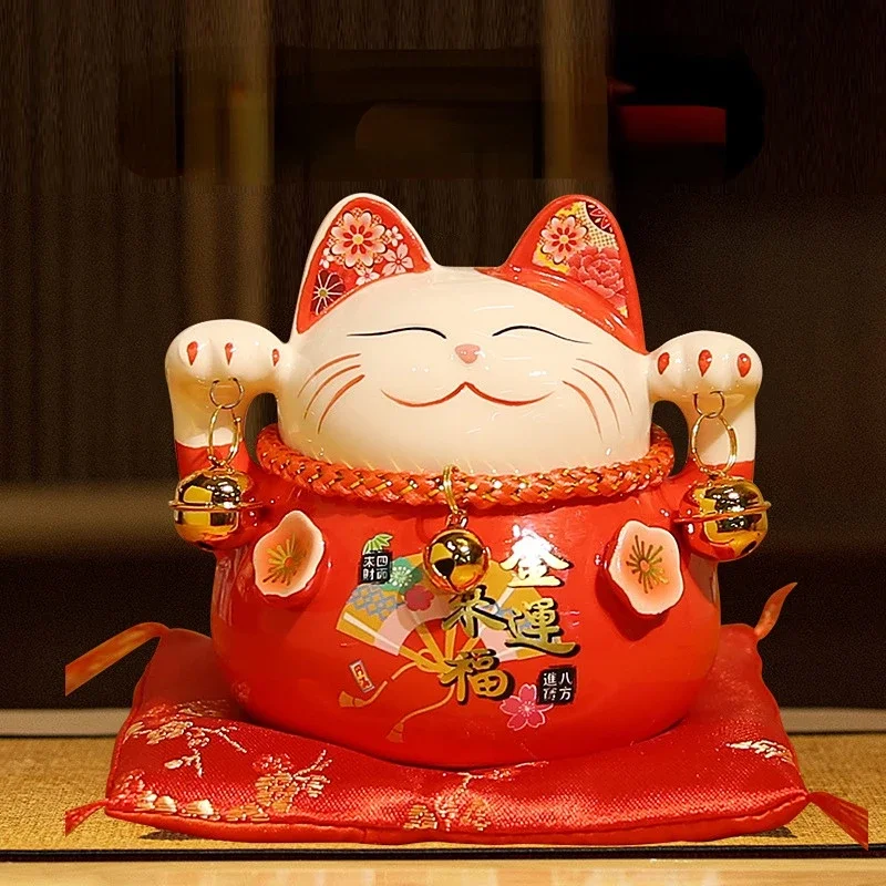 Hucha de gato de la suerte, tarro de cambio de cerámica de gato de dibujos animados japoneses, hucha creativa, adornos pequeños, regalo de apertura, accesorios de escritorio