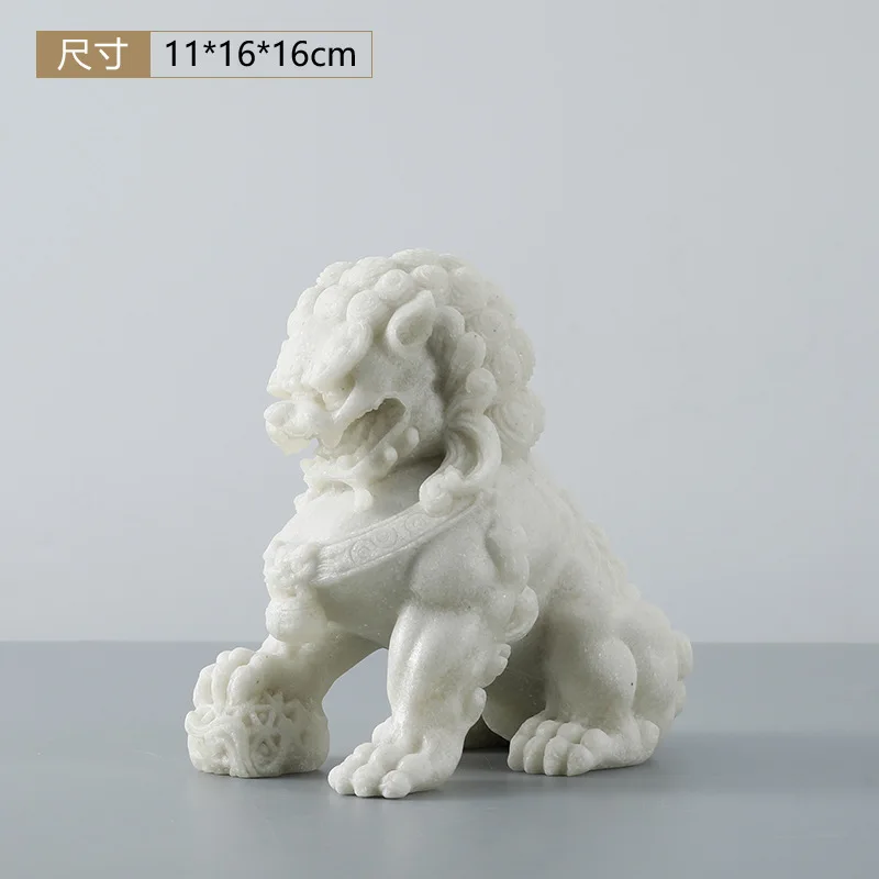 Foo Dogs Statues Pair White Marble Feng Shui Guardian Lion Statues 16Cm A pair