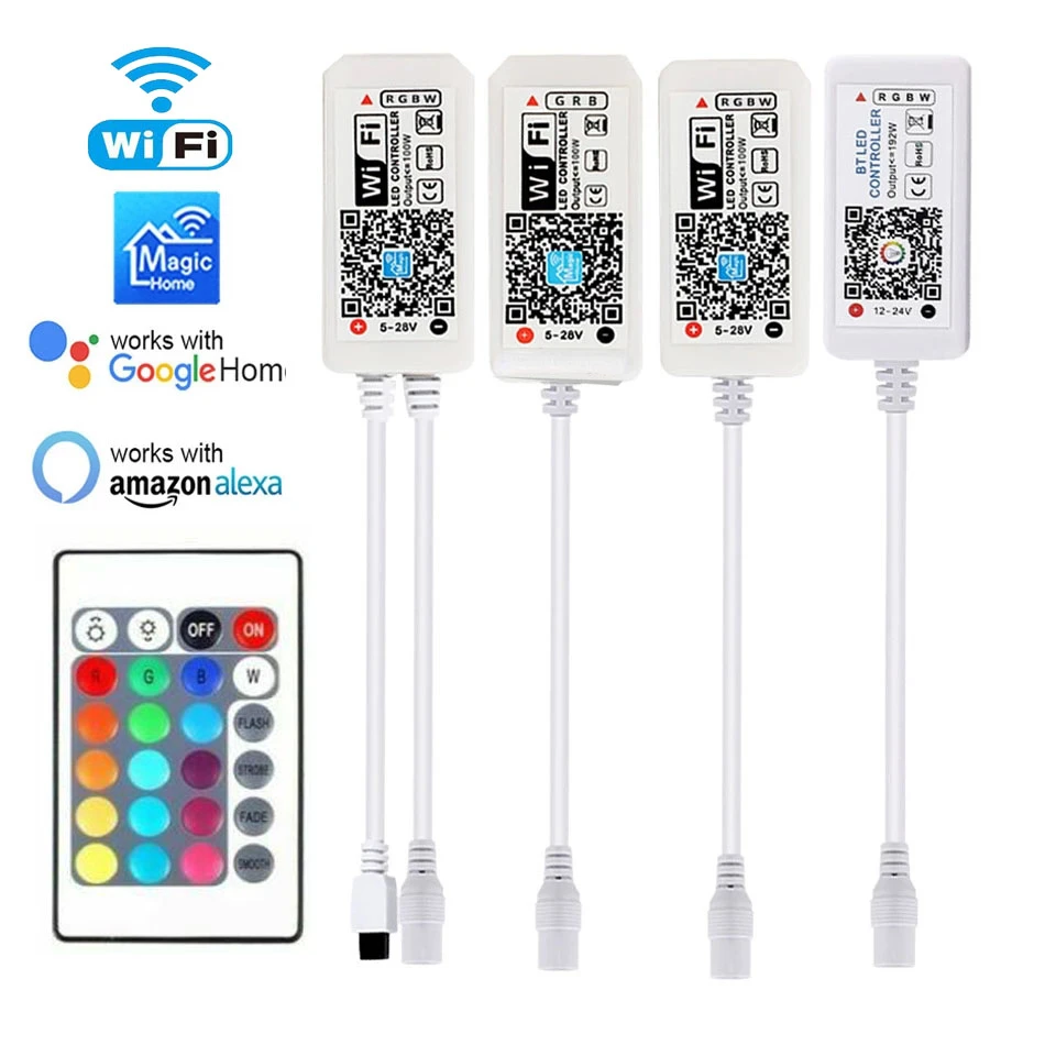 LED Strip WIFI RGB RGBW Controller Android IOS App Bluetooth Compatible Magic Home IR Control RGB RGBW LED Strip 5V 12V LED 24V