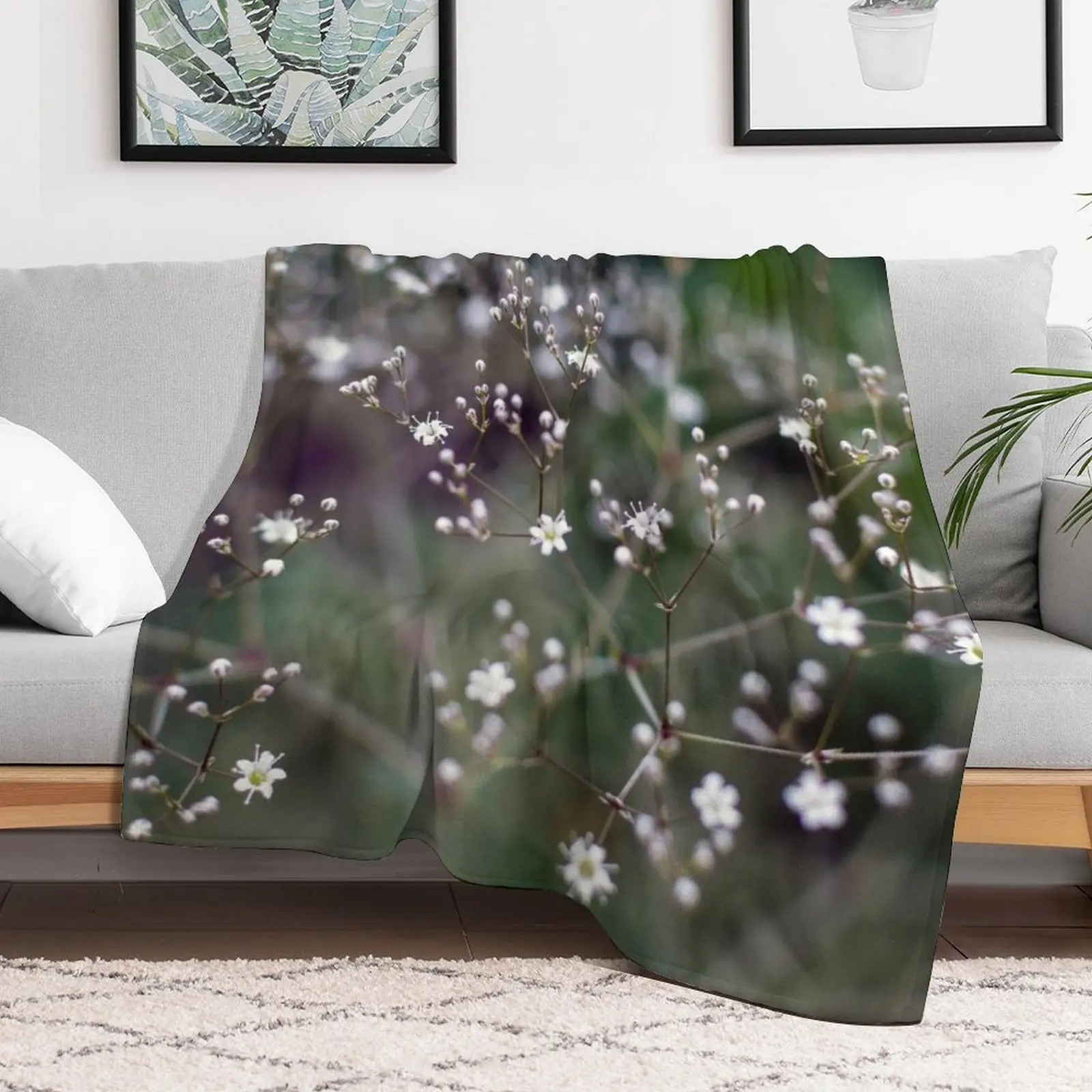 White Baby's Breath (Gypsophila paniculata) flowers Throw Blanket Decorative Throw decorative blankets and throws Furry Blankets