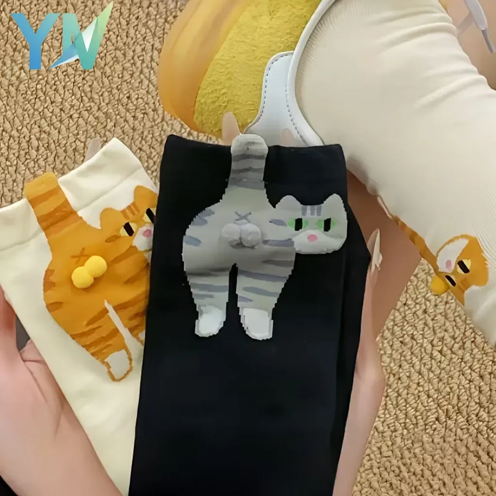 

Роман 3D Абстрактные милые носки с щенком, котенком и яйцом, причудливый дизайн с животными, вечерние, веселые, всесезонные, унисекс, модный подарок до середины икры