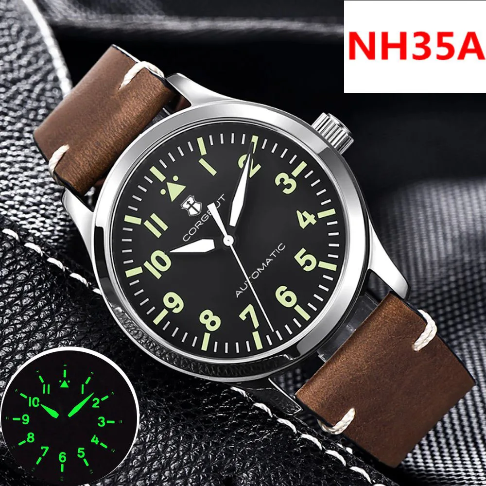 Luxury Corgeut Sapphire NH35 Watch 42MM Military Men Reloj Automatic Sport Design Clock Luminou Nylon Mechanical Wrist Watches