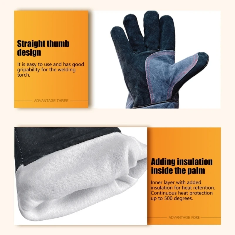 1pair Extended Forearm Safety Gloves 500°C Heat Resistance For Industrial Use