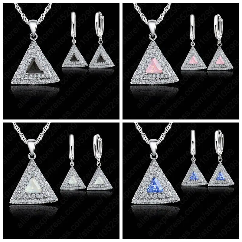 Top Selling 925 Sterling Silver Jewelry Set 18 inches Chain  Pendant Necklace /  Earring CZ Jewelry Set For  Women Wedding Gift