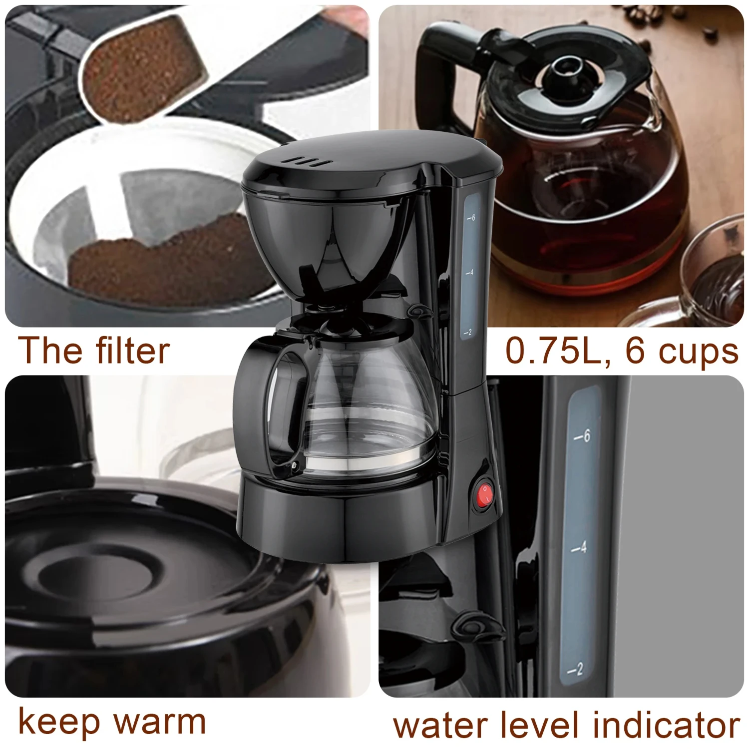 Drip Coffee Maker 1.8L With Filter Programmable Timer Household 1000W Digital Display Coffee Machine With  Functio