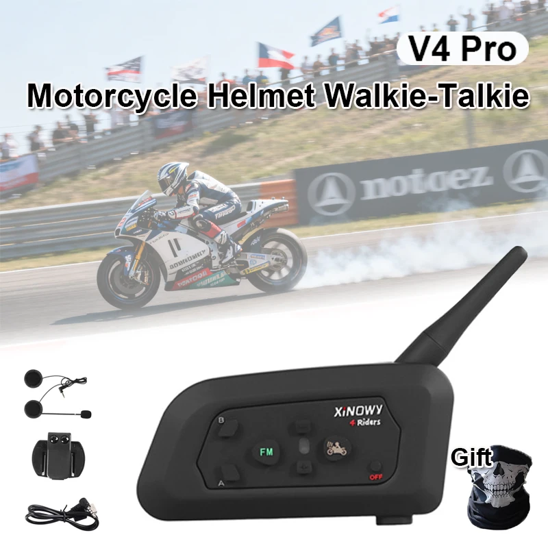 

XiNOWy V4 PRO Motorcycle Helmet Walkie-Talkie Bluetooth Intercom Headset Supports 4-Rider Communication 800-1200 Meter Range
