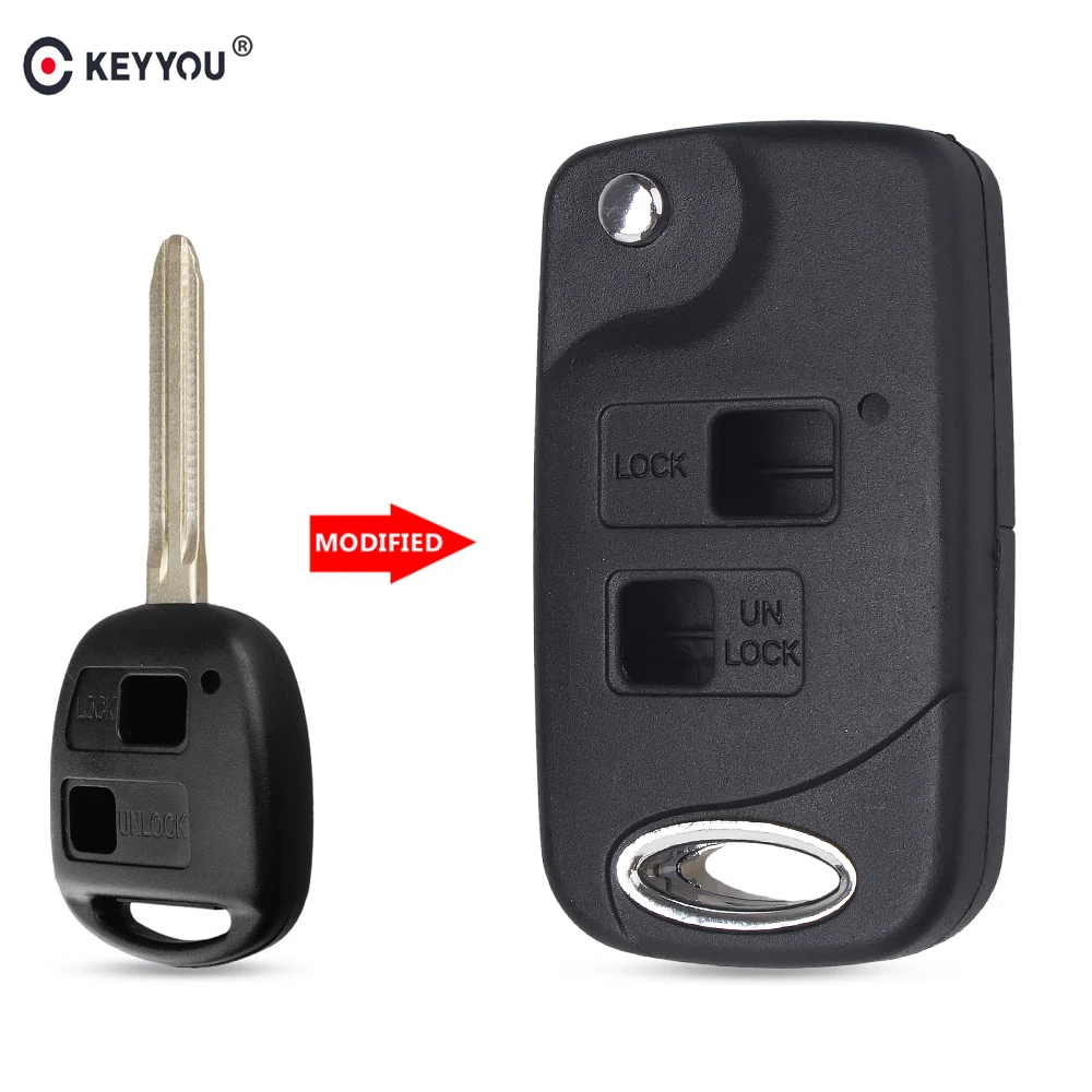 KEYYOU  Folding Flip Remote Key Shell 2 Button For Toyota Yaris Carina Corolla Avensis TOY43 Uncut Blade Fob Case