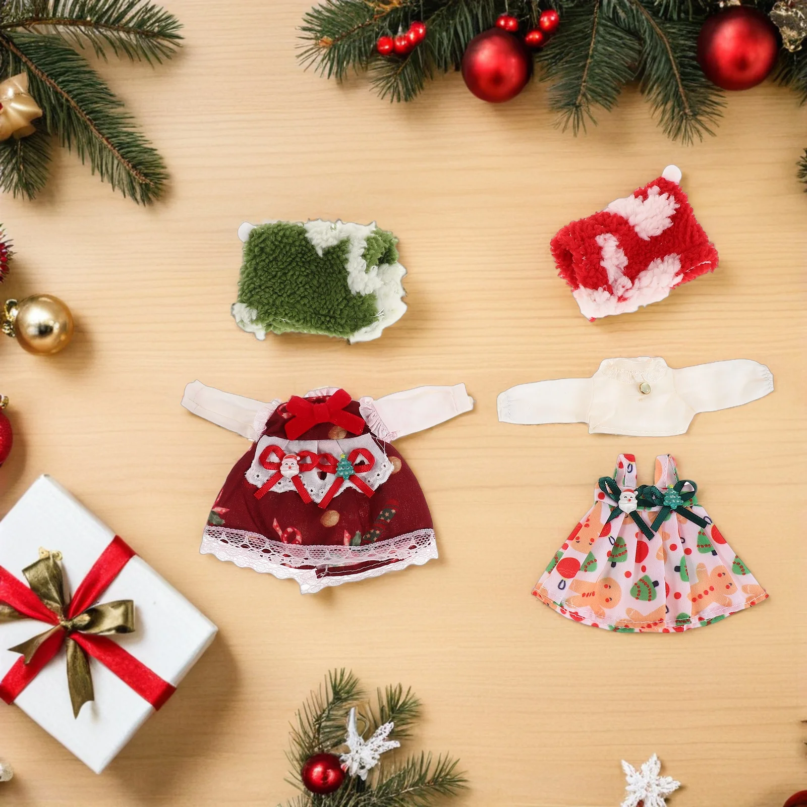 

2Set Christmas Bjd Clothing 16-17cm Holiday Wardrobe Red Green Santa Knit Miniature Costume Accessories Bjd Clothing