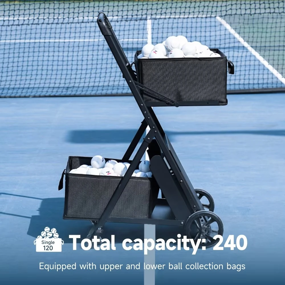 عربة تنس جديدة قابلة للطي مع سلة بيك اب بعجلات وحقيبة تنس ومدرب السيارة #4