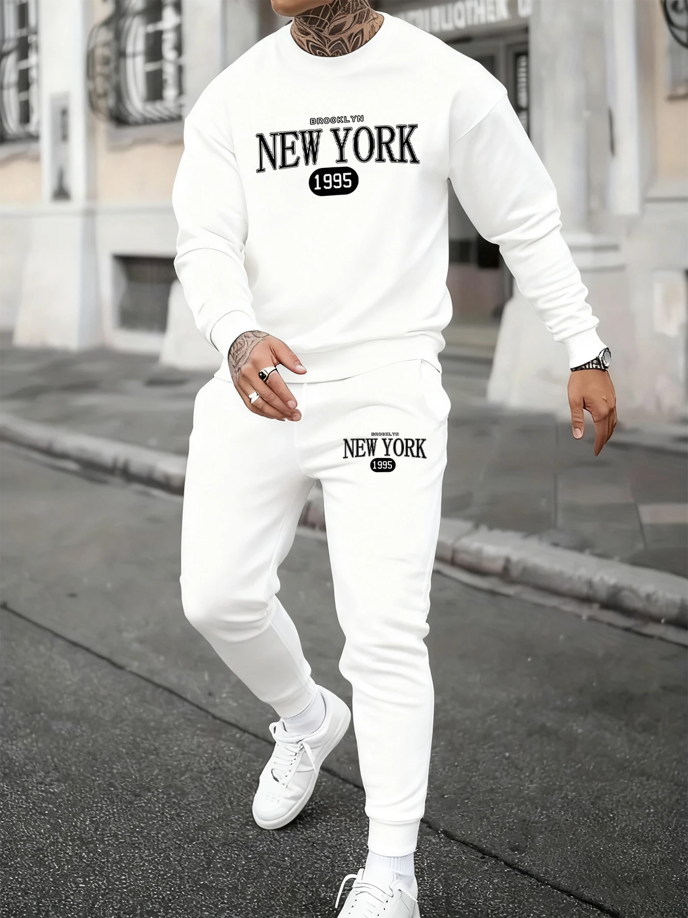

New York Brooklyn 1995 Printed Mens Autumn Sweatshirt Set Comfortable Fashion Two Pieces Sets Jogging Loose Pants Fleece Shirt