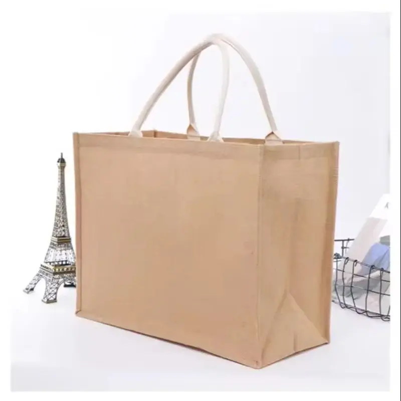 100pcs/Lot Wholesale Custom Logo Printed Eco Recycle Natural Foldable Reusable Jute Burlap Linen Shopping Packaging Tote Bag