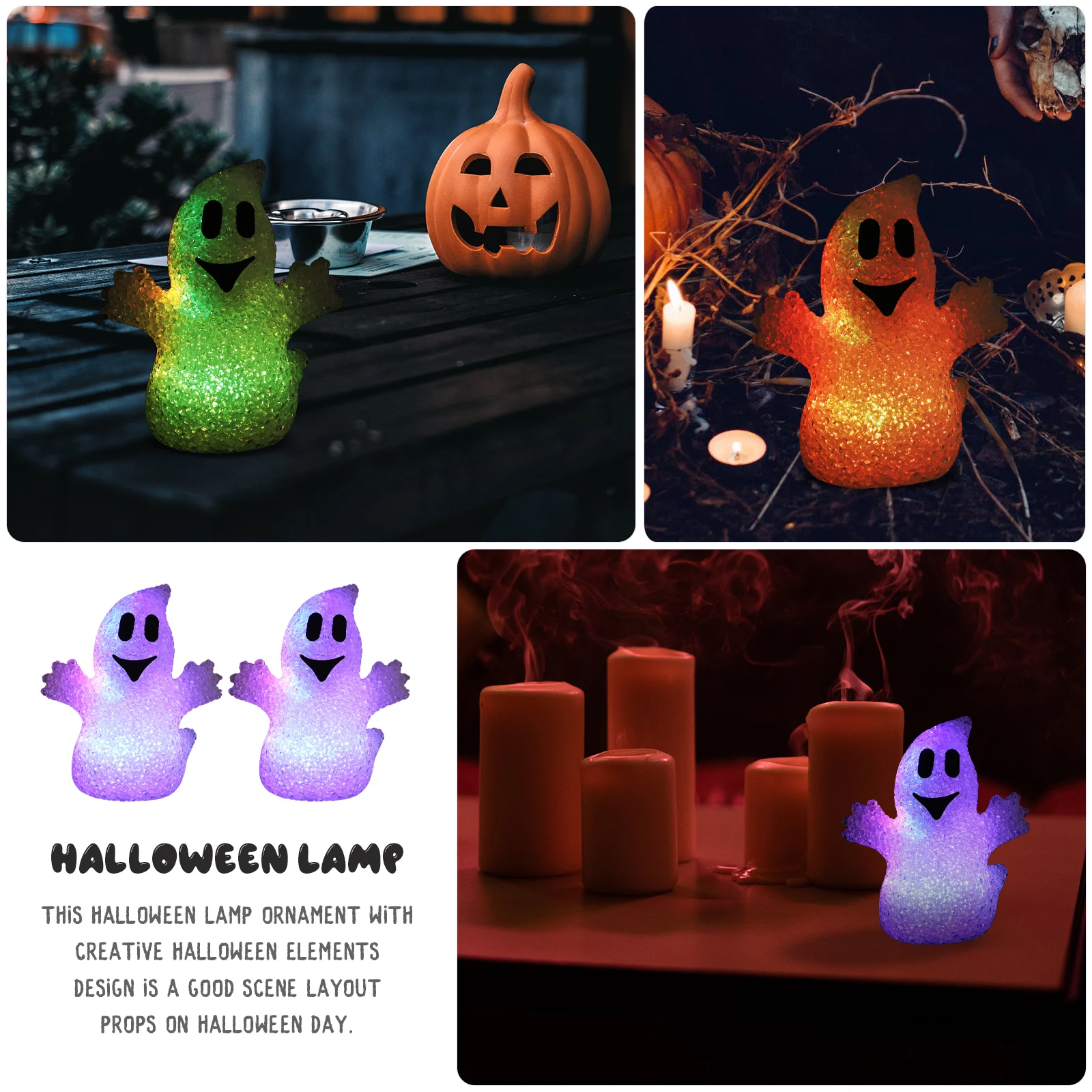 2pcs White Ghost Night Light Halloween Decoration Durable Festive Atmosphere Lamp Small Table Props Child Fun