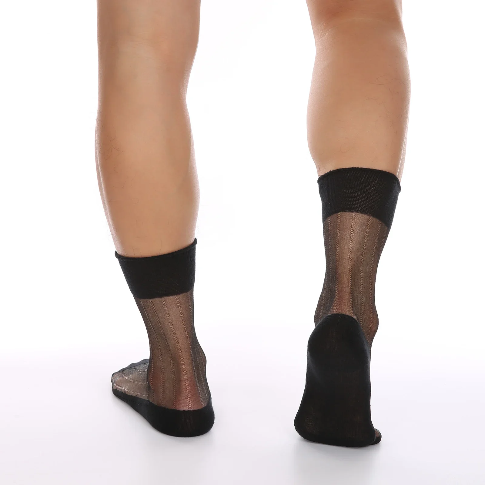 CLEVER-MENMODE Homme Maille Sheer Insteps Tube Chaussettes Talon Renforcé Semelle Sexy Parker Fétiche Bas Chaussettes Transparentes