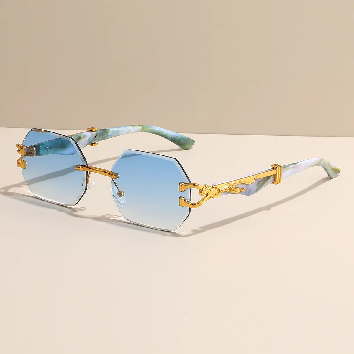 Retro-Sonnenbrille mit Leopardenbeinen und Holzmaserung, achteckige, modische, UV-beständige Unisex-Sonnenbrille 5538