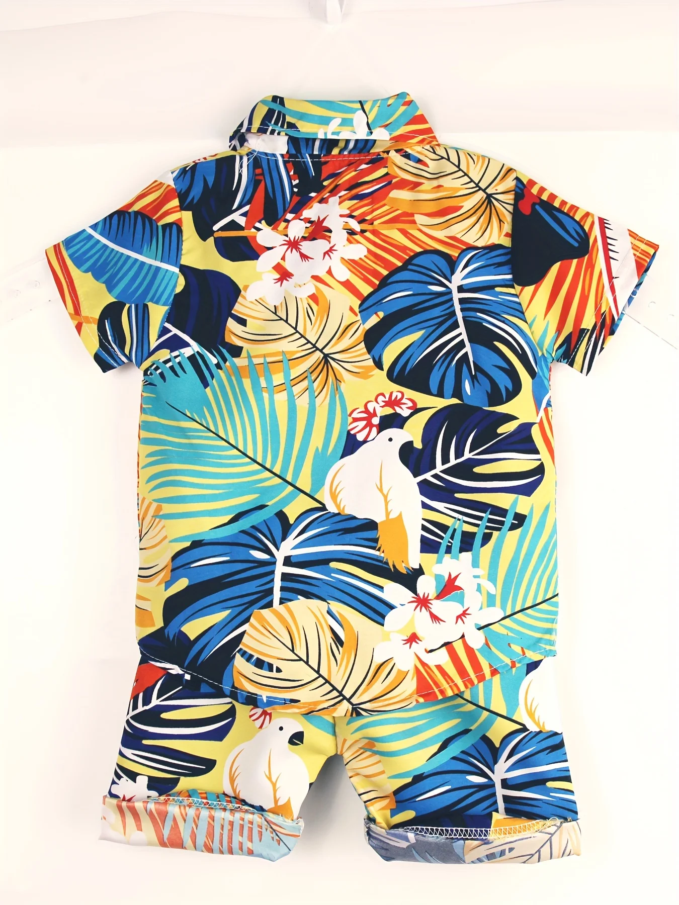 2pcs Baby Boy\'s Tropical Print Short Sleeve Set, Casual Summer Outfit, Colorful Hawaiian Style Shirt And Shorts Combo