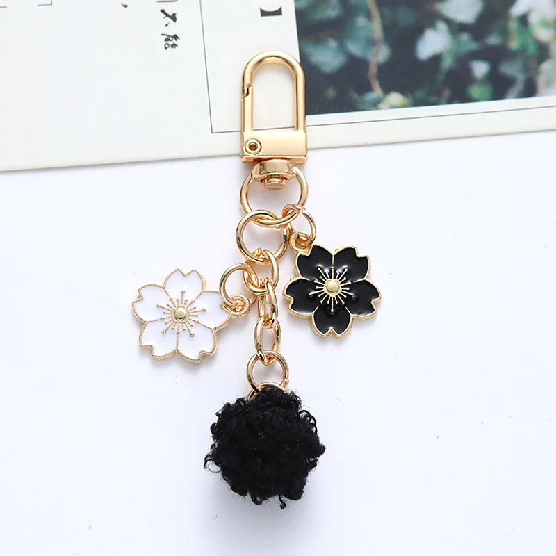 Fashion Hairball Key Chain Flowers Phone Pendant Car Key Ring Headphone Case Charms Bag Decor Accessories