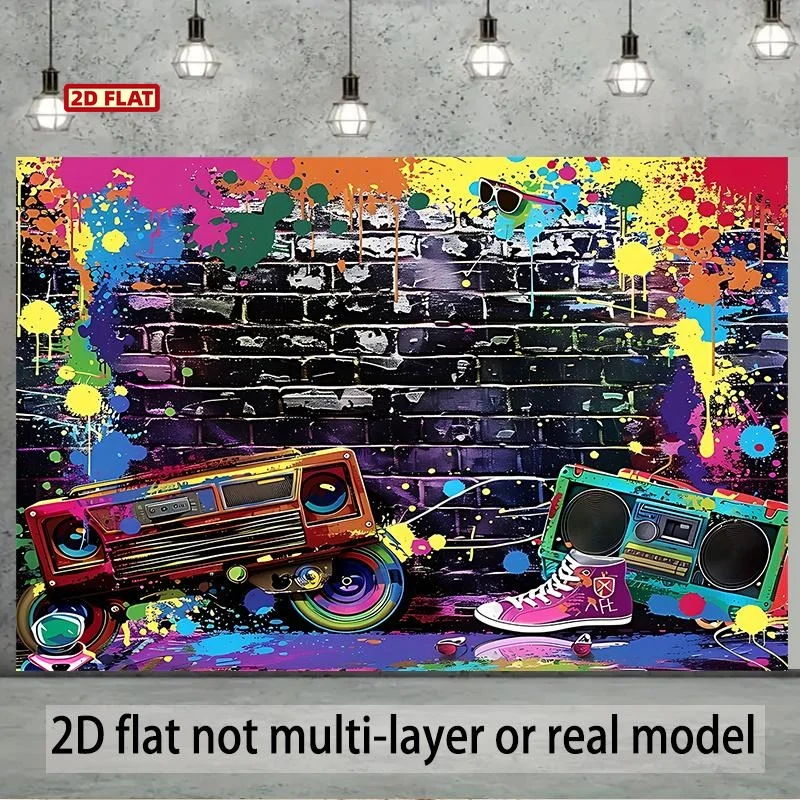 Two-dimensional flat retro portable audio graffiti wall decoration, suitable for birthday parties, weddings, and baptism DJH
