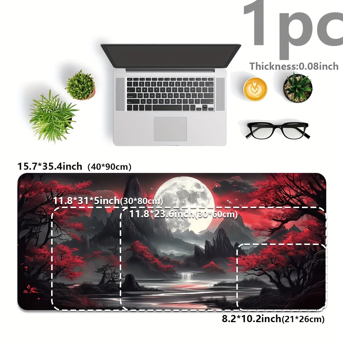 

Dark Moon Pattern Oversized Durable Gaming Keyboard Pad ， Gaming Deskmat With Lockedge Office Non-slip Carpet