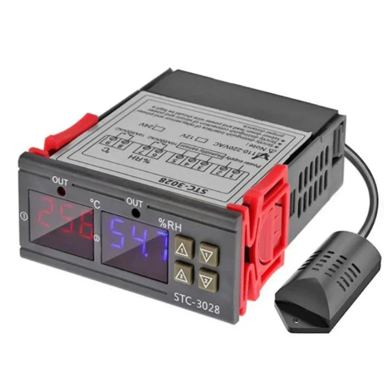 المزدوج ترموستات رقمي التحكم في درجة الحرارة والرطوبة STC-3028 ميزان الحرارة الرطوبة حاضنة تحكم التيار المتناوب 220 فولت تيار مستمر 12 فولت 24 فولت