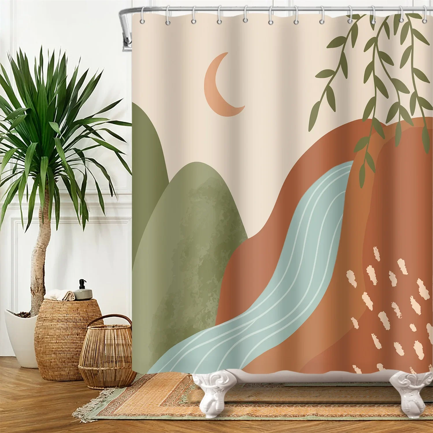 Nordic Wind Abstract Art Boho Shower Curtain Waterproof Polyester Bath Curtain Morandi Color Block Curtains For Bathroom Decor