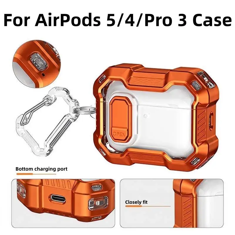 Security Lock Case For AirPods 5/4/Pro 3 Anti Drop wireless Bluetooth Headphone Protective Cover with Hook For AirPods 5/4/Pro 3