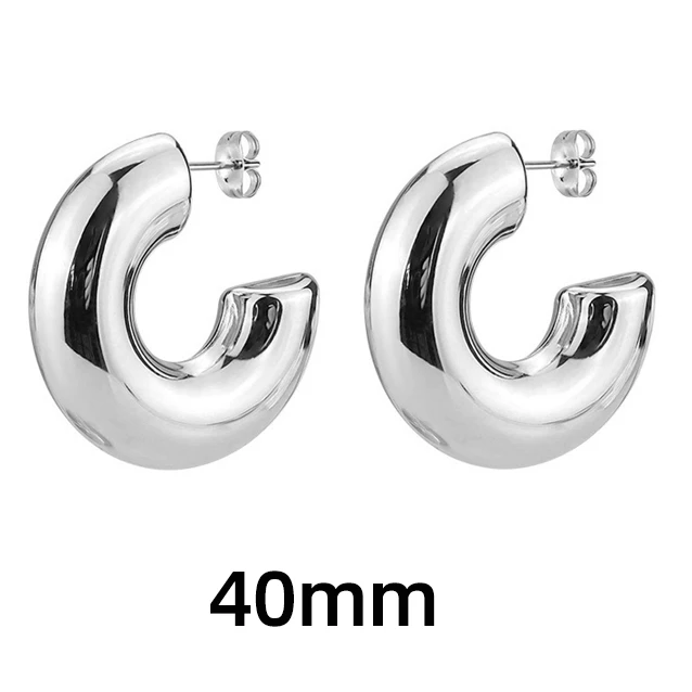 Klassische glatte runde klobige Creolen für Frauen vergoldete Edelstahl C-Form dicke Kreis Ohrringe Modeschmuck
