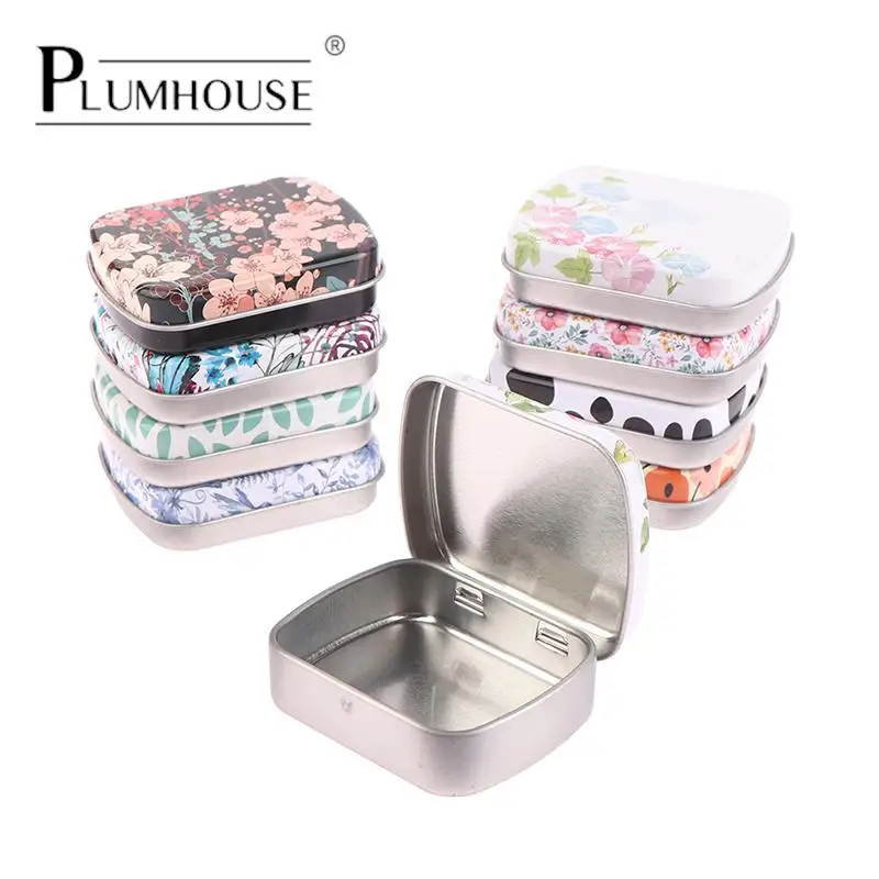 Portable Mini Metal Hinged Tin Box with Lid Rectangular Container Small Storage Container Kit Candy Pill Cases forHome Organizer