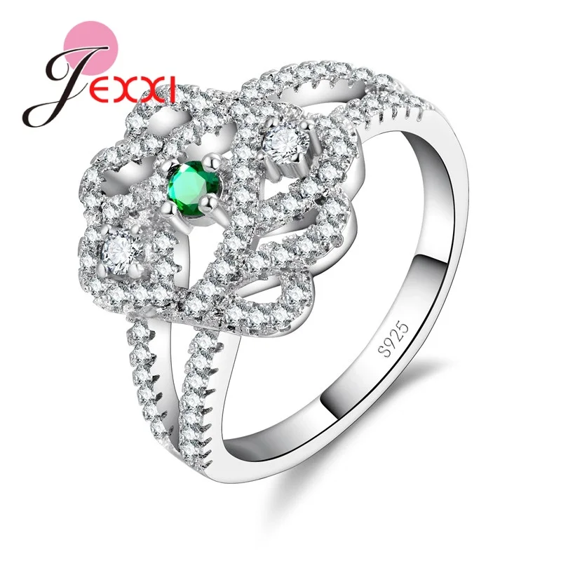 Brand New Flower Shaped 925 Sterling Silver Ring White CZ Zircon Crystal Pave Modern Design Rings Fashion Jewelry