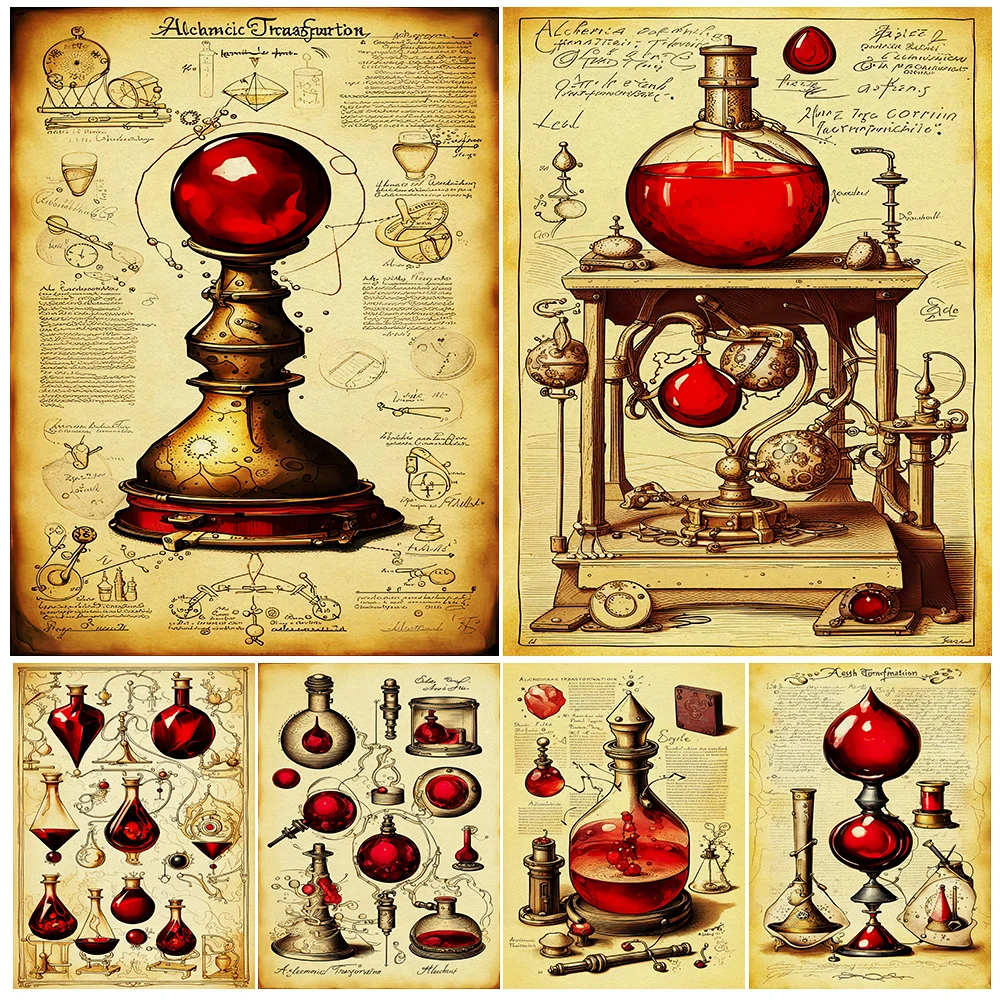 El alquimista, código de runas misteriosas, cuadro sobre lienzo para pared abstracto, página mágica negra pagana, póster artístico Vintage impreso, decoración del hogar
