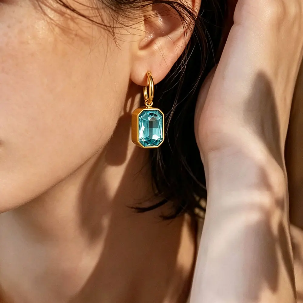 2pcs Stainless Steel Glass Charms Pendant Rectangular DIY Women Earrings Necklaces Jewelry Making Multicolor Accessory Wholesale