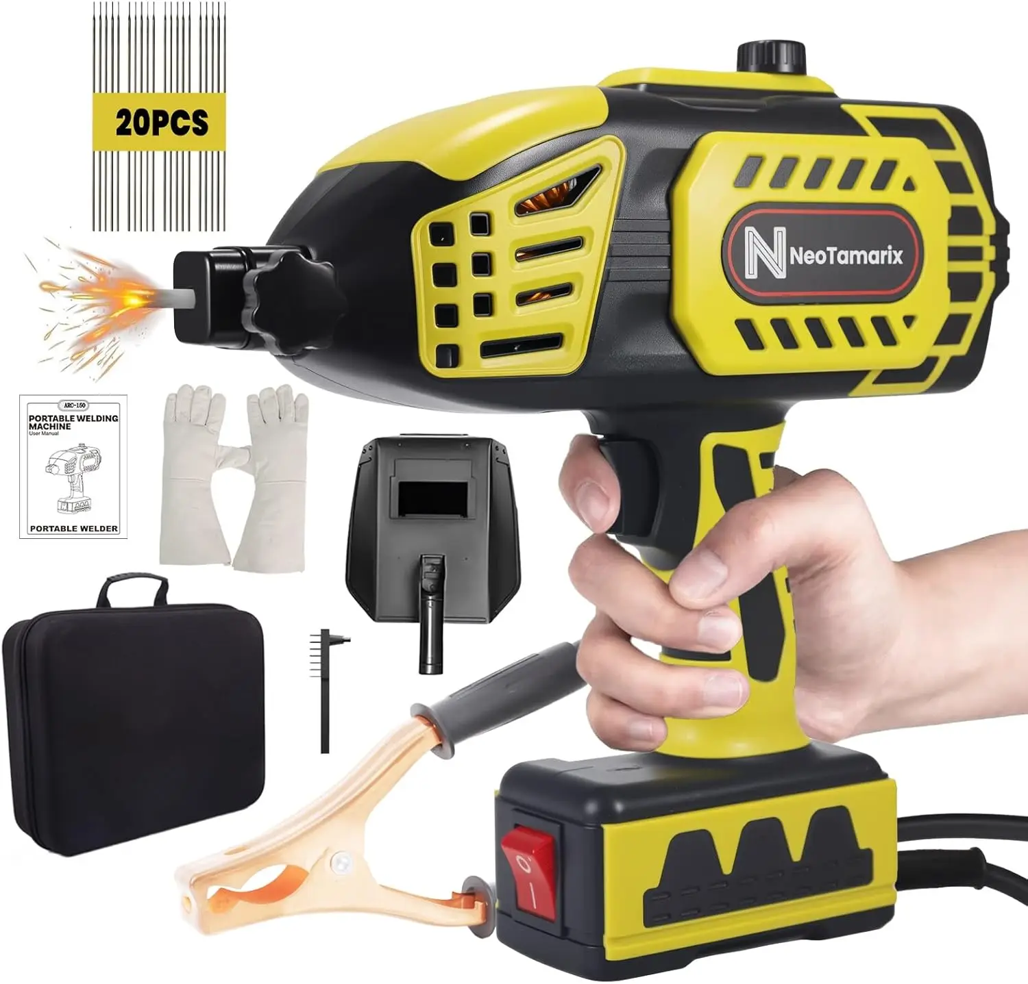 

Portable Handheld Welder 110V with IGBT Inverter, 20-150A Adjustable ARC Welding Gun for 1/16-1/8 Inch Rods