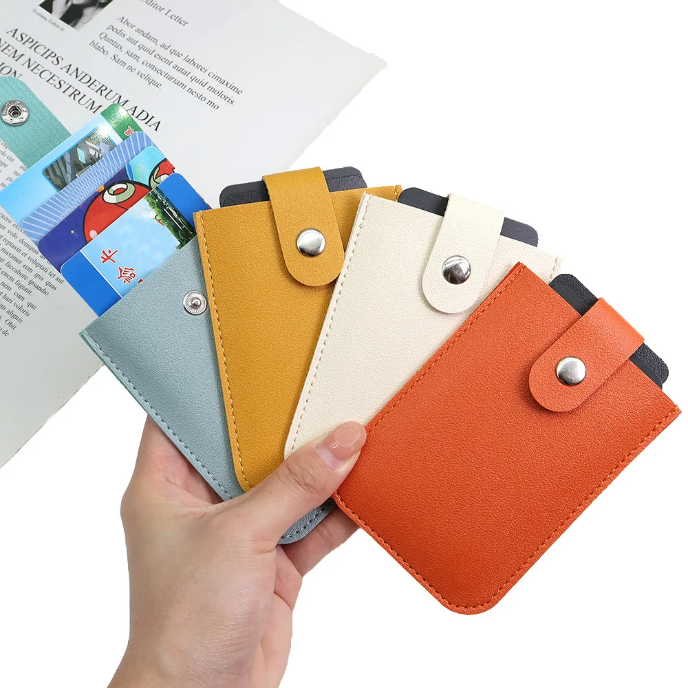 PU Leather Card Bag Solid Color Mini Slim Card Case Bank ID Driver's License Wallet RFID Blocking Pull-out Type ID Card Holder