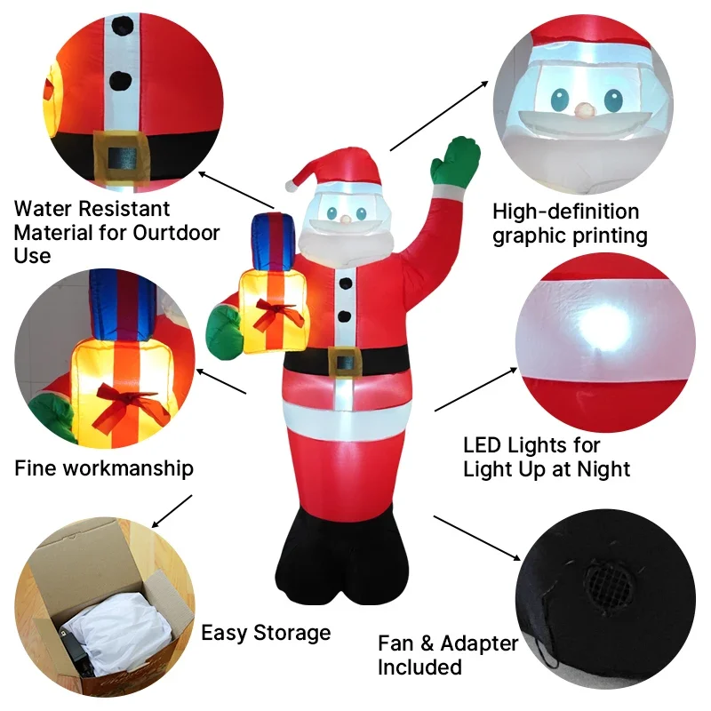 6FTchristmas Decorations Inflatable Santa Claus Holding Gift Toys Home Yard  Ornaments With LED Decor Christmas Supplies Outdo