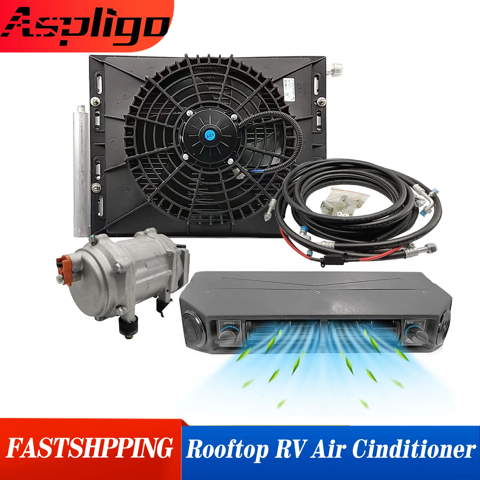 Aspligo-Carro Universal Ar Condicionado Elétrico, 12V, 24V, Calor e Frio, Compressor para Caminhão, Ônibus, Campista, Van, Underdash Ar Condicionado