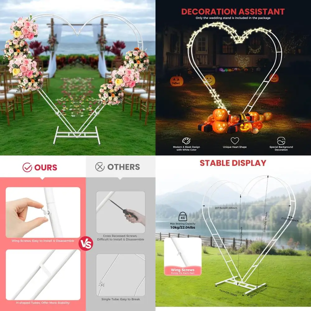

Белая углеродистая сталь DIY подставка для свадебной арки в форме сердца, 6,8 x 6,7 фута, изогнутая рамка для воздушных шаров с цветами для свадебных фонов