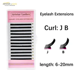 ARTSTAR 12Rows/tray False Eyelashes J B Curl 6-20mm Eyelashes Extensions Matte Black Lashes Makeup tool