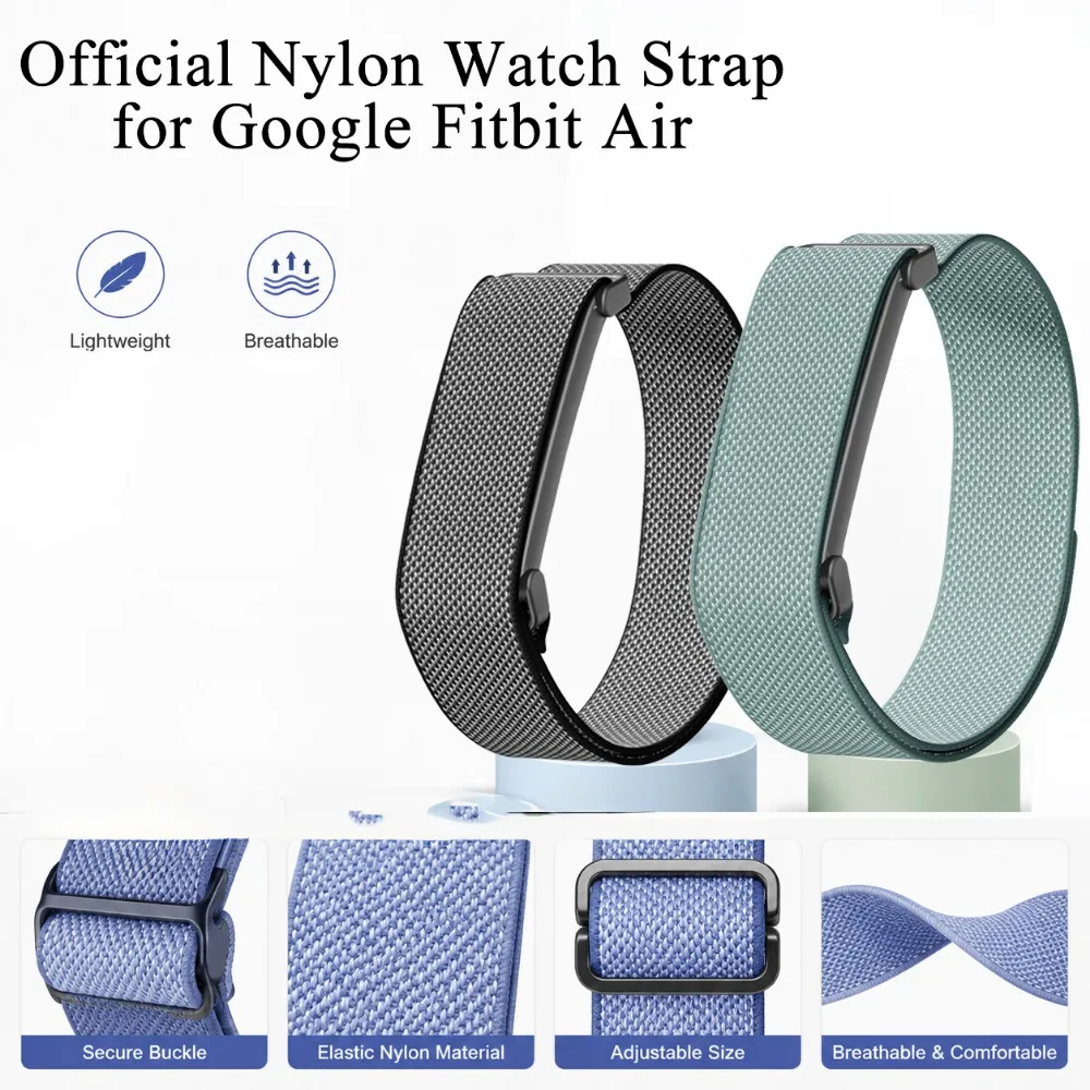 Offizielles Nylon-Uhrenarmband für Google Fitbit Air. Weiches Nylon-Armband, Unisex, verstellbares Ersatzarmband für Google Fitbit Air