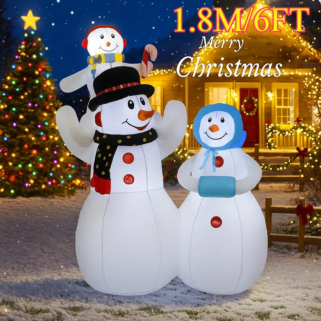 

1,8 м/6 футов Снеговик для семьи, уличные рождественские украшения для дома, надувные игрушки со светодиодной подсветкой, рождественские украшения для двора, товары для декора
