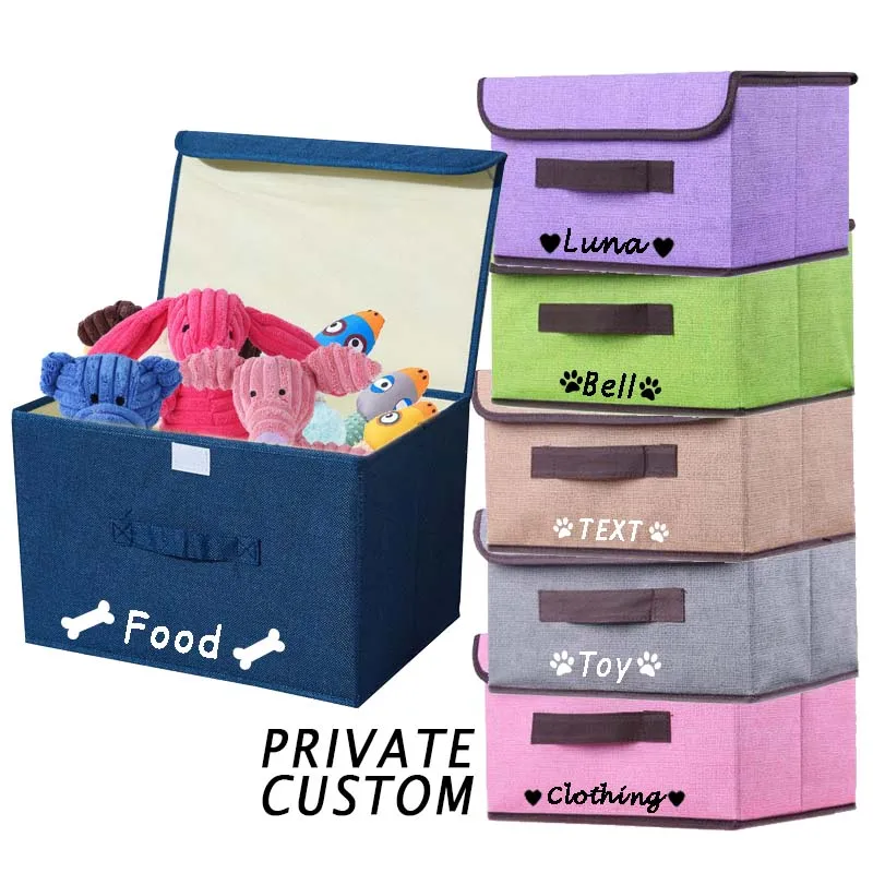 Dog Storage Large Basket Personalized Folding Pet Toy Storage Box Free Print Name Paw Clothes Shoes With Lid Custom ID Pet Bin