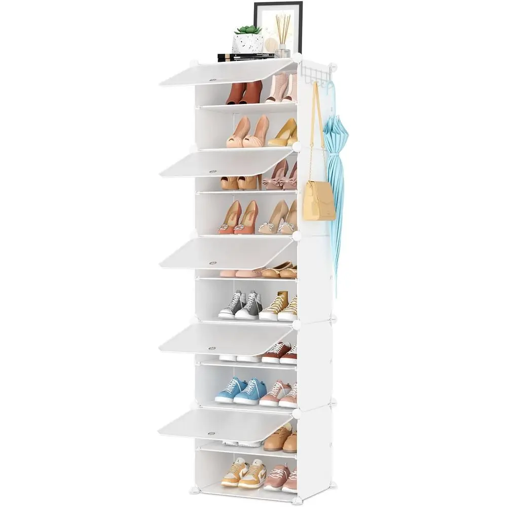 

BroYhoe Rack 10 Tier Shoe Storage Cabinet with Door 20 Pair Tall Shoes Rack Organizer ree Standing Expandable Stable Plastic Eas