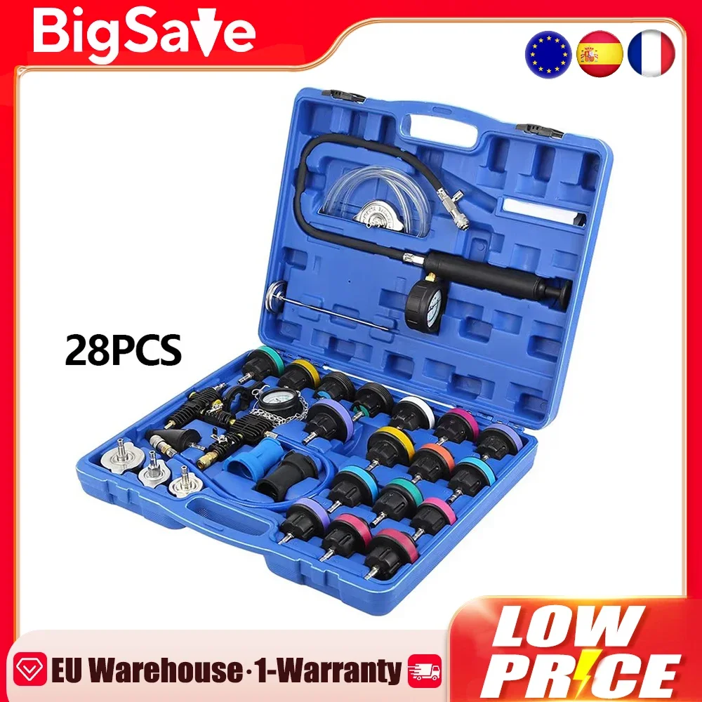 

28PCS Universal Radiator Pressure Tester Set Vacuum Type Cooling System Tester Water Tank Leak Detection Detector Tool