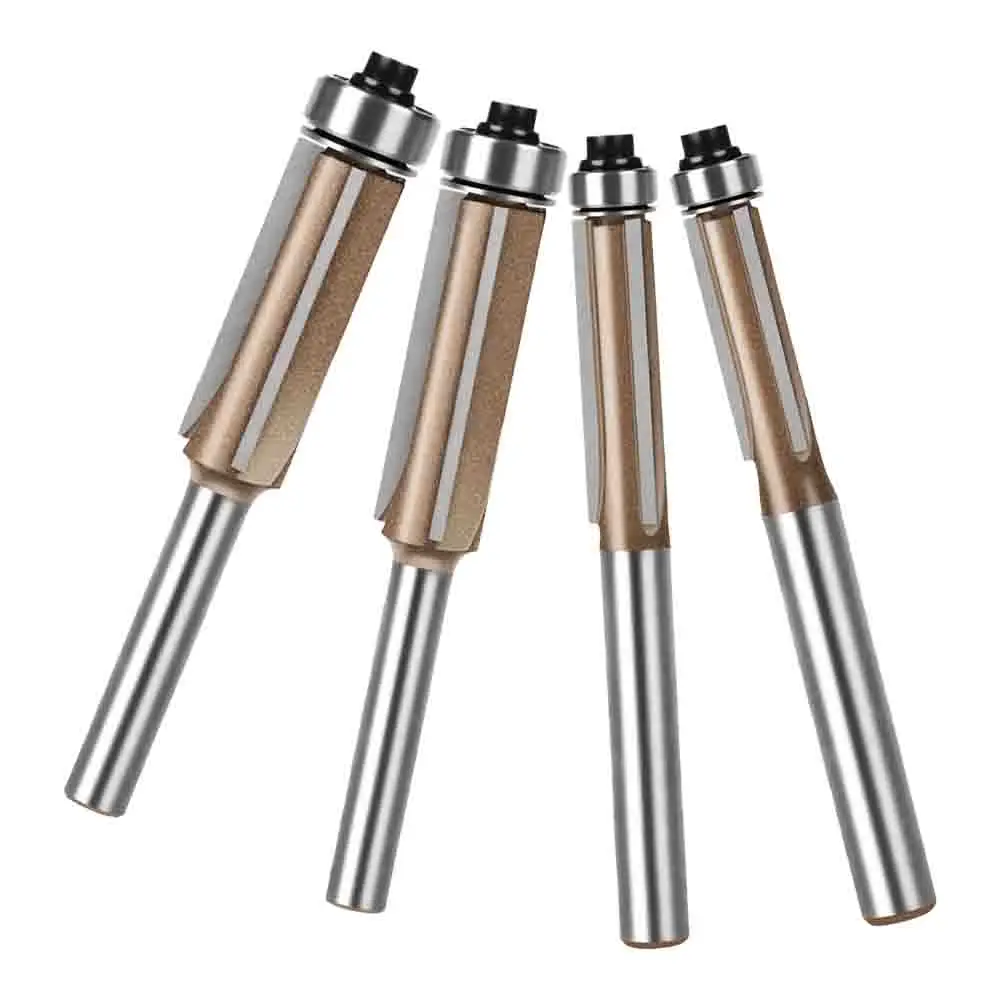 6mm 1/4in Shank Trim Router Bit 3 Flute Pattern Wood Router Bit With Bearing Three-blade Bearing Trimming Woodworking Mill