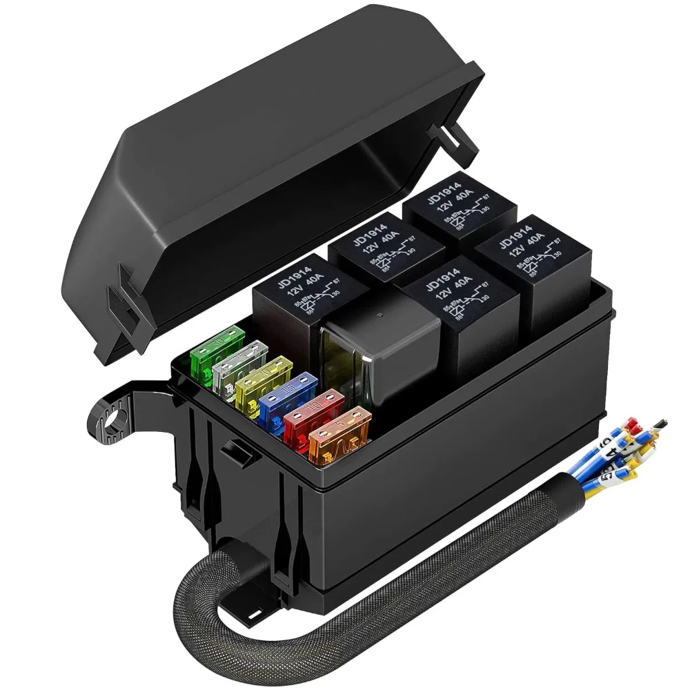 12V-24V Relay Box 6-Way Fuse Box 12AWG Pre-wired Waterproof Relay Box Suitable For Automotive And Marine Applications