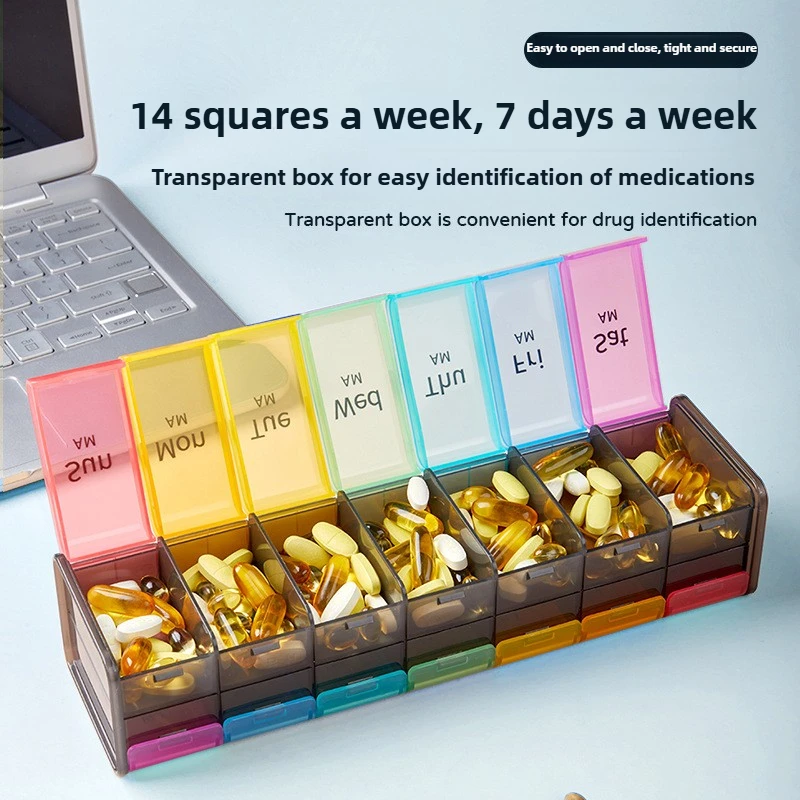 منظم حبوب كبيرة جدًا منظم 7 أيام 14 شبكة سفر محمولة مع مقصورات كبيرة لزيوت الأسماك في دواء الفيتامينات