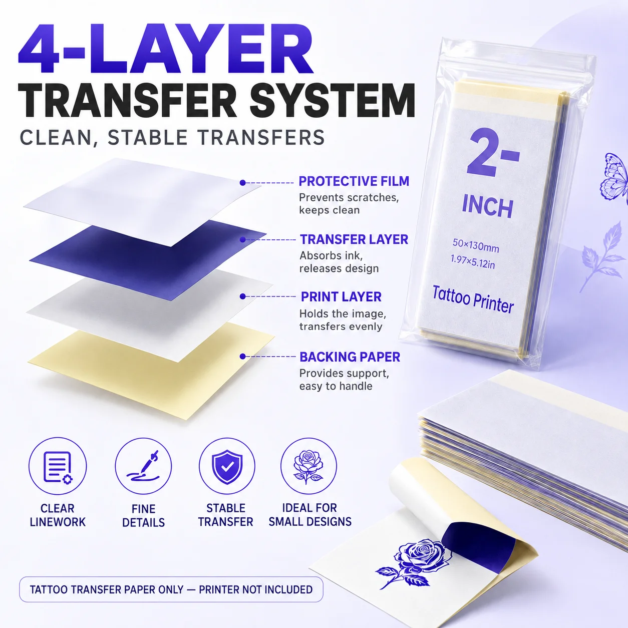 50x130mm Thermal Tattoo Transfer Paper Stencil Sheet Compatible for Mini Tattoo Printer Tracing Body Art Tool Tag