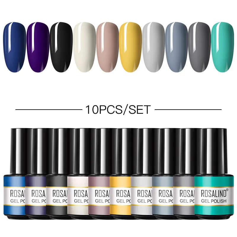 

ROSALIND 10pcs/set Nail Art Glitter Gel Nail Polish Set Semi Permanent Solid Varnish Soak Off UV Gel Nail Enhancement Kit