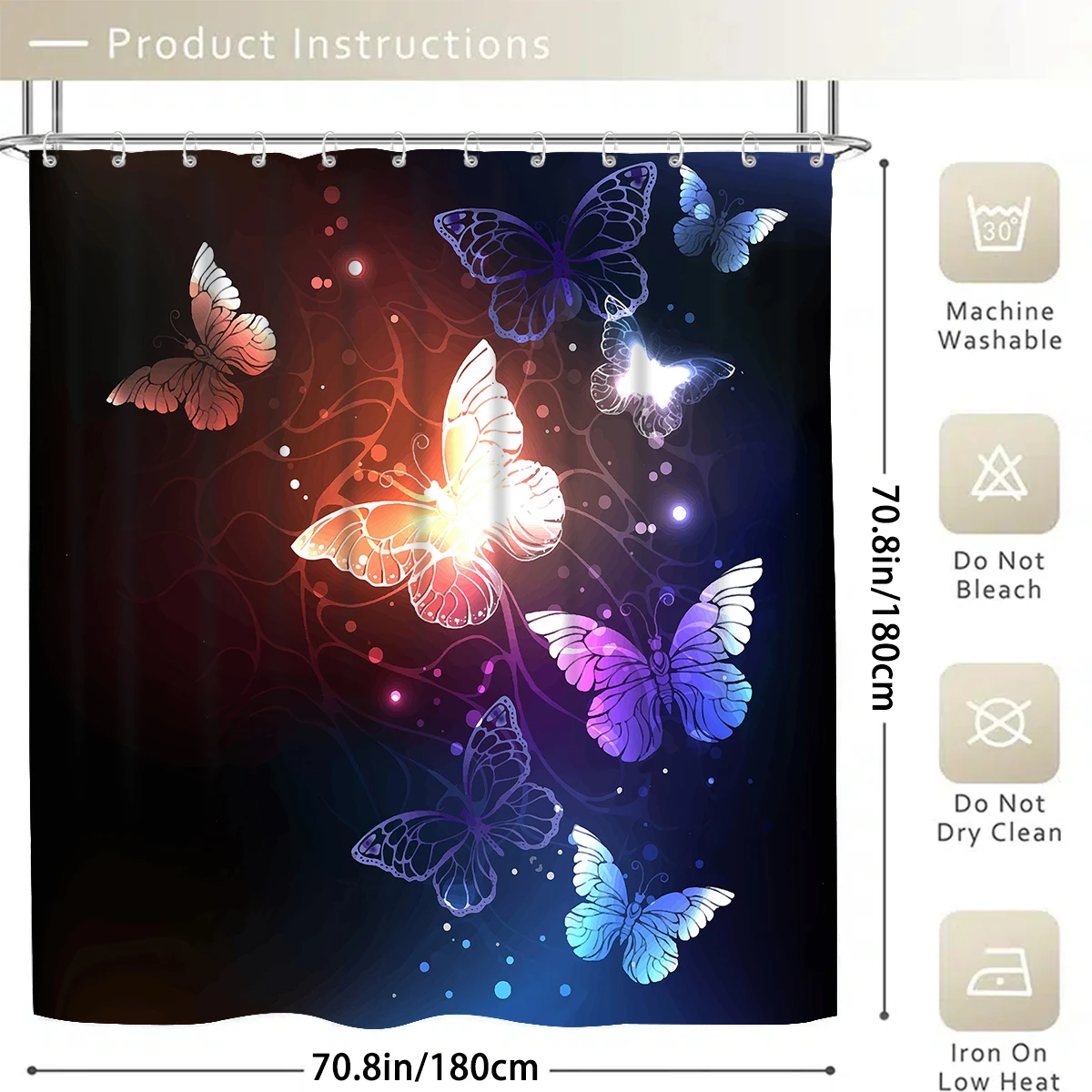 1/4PC Butterfly Halloween Simple Pattern Waterproof Shower Curtain or Waterproof Anti-Slip Shower Curtain Set, 12 Free Hooks